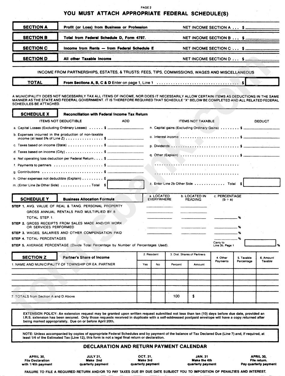 Form Br - Business Reading Earnings Tax Return - Ohio