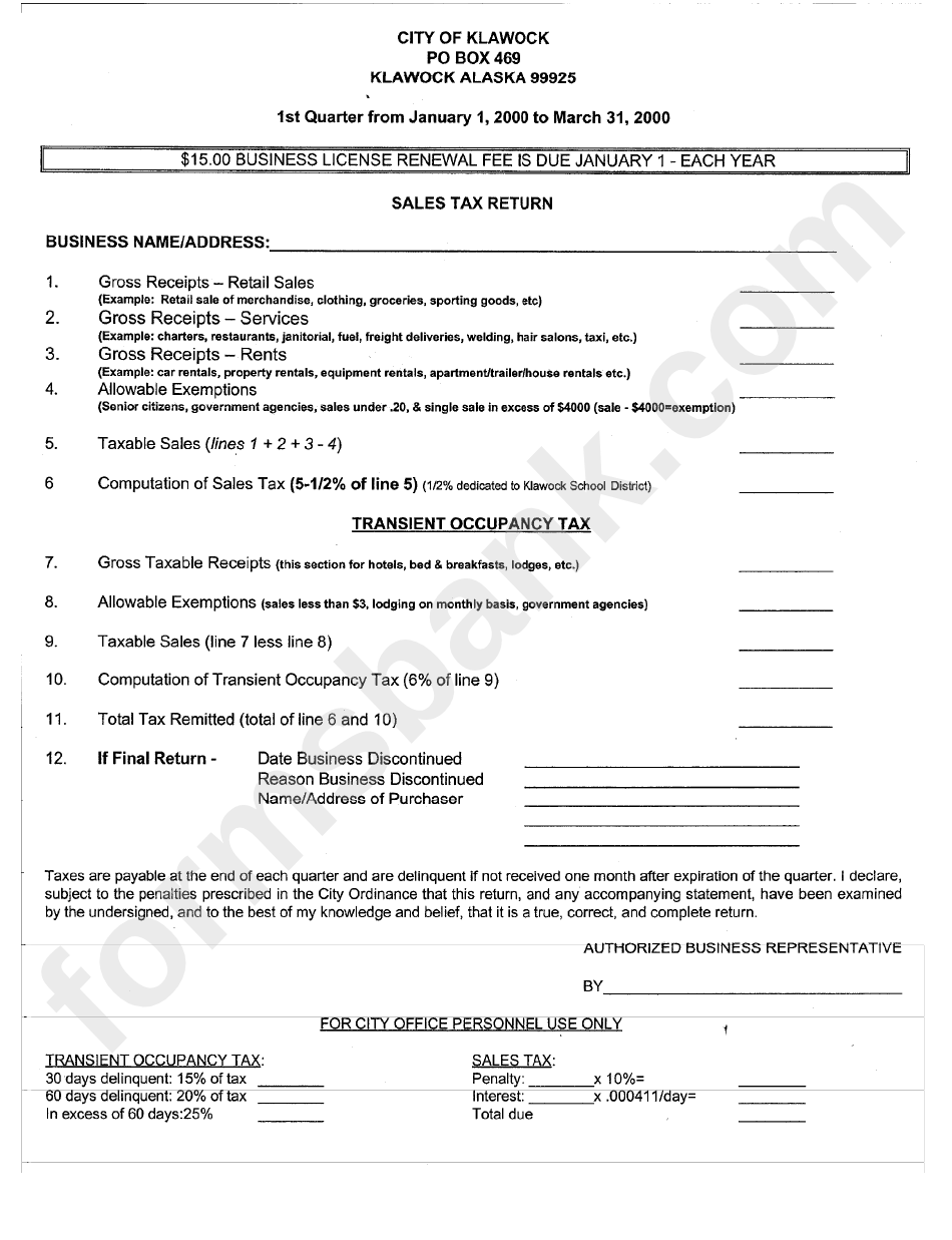 Sales Tax Return Form Alaska printable pdf download