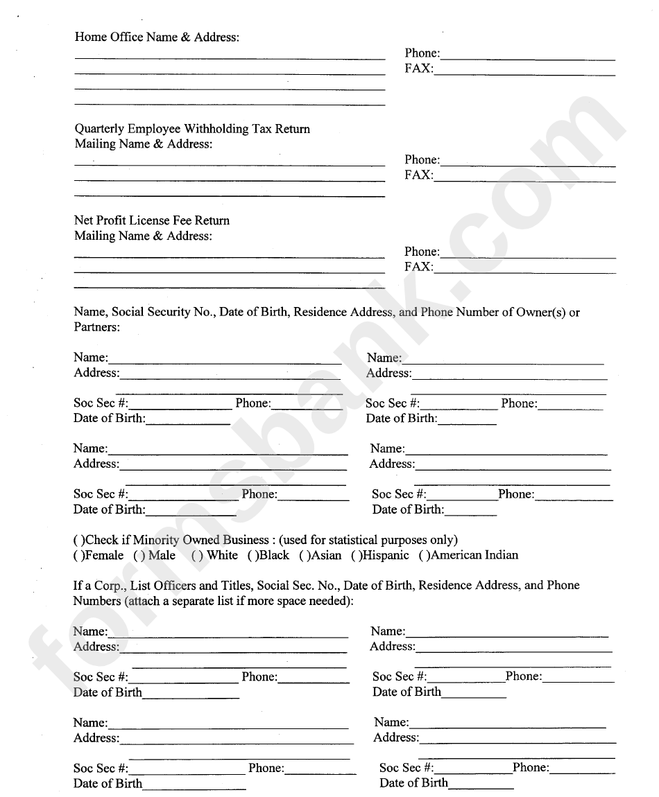 Business Registration Form - City Of Bowling Green, Kentucky