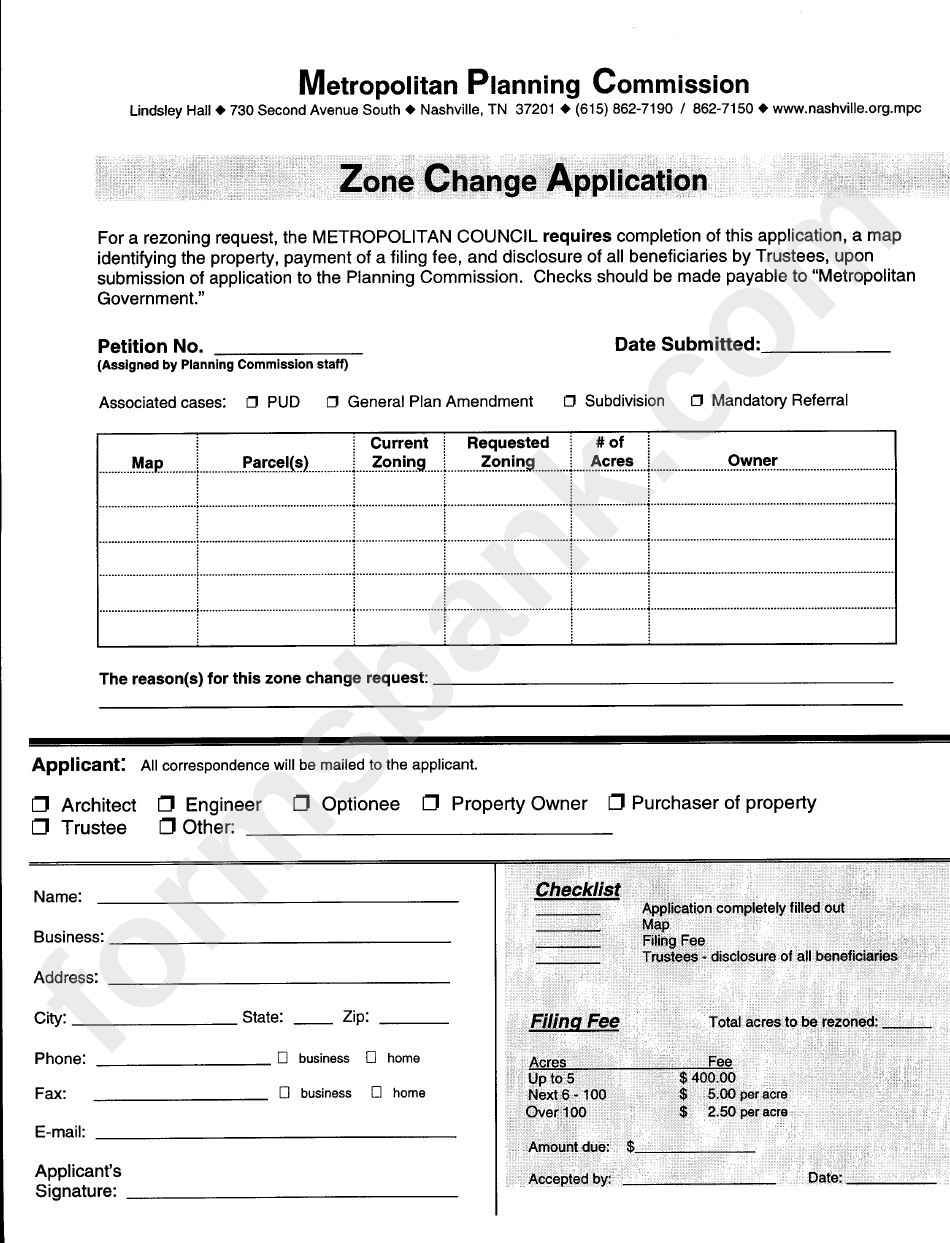 Zone Change Application Form - Tennessee Metropolitan Planning Commission