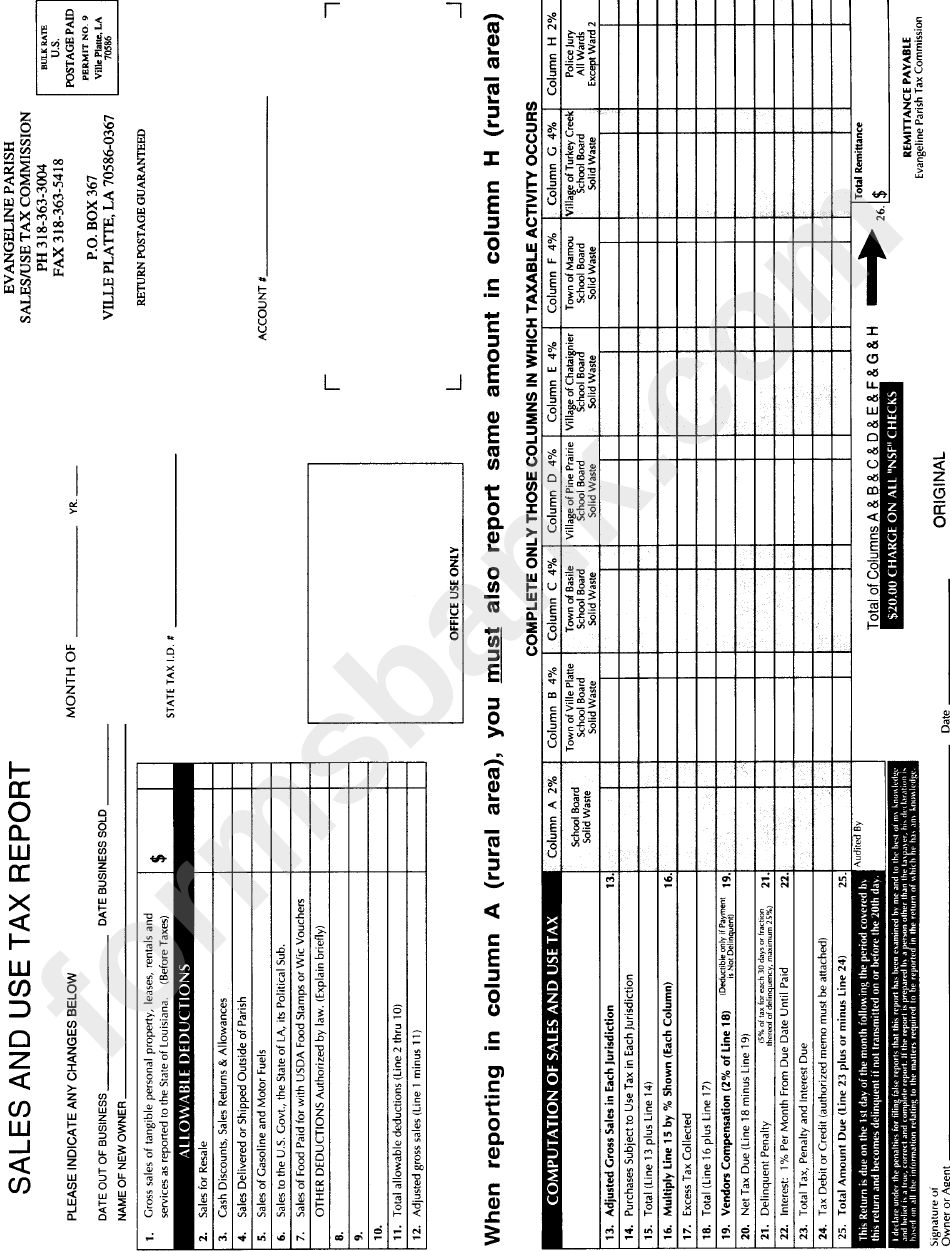 Sales And Use Tax Report Form - Louisiana Sales/use Tax Commission