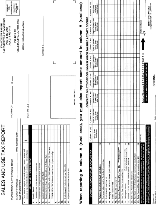 Sales And Use Tax Report Form - Louisiana Sales/use Tax Commission Printable pdf