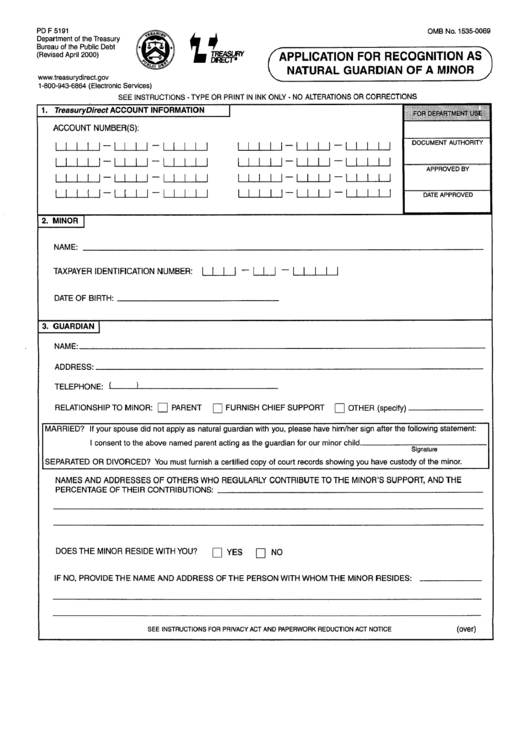 Application For Recognition As Natural Guardian Of A Minor Form - Department Of The Treasury Printable pdf