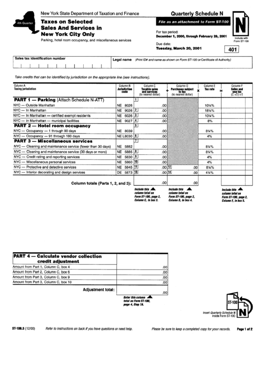 Form St-100.5 - Taxes On Selected Sales And Services In Nyc Printable pdf