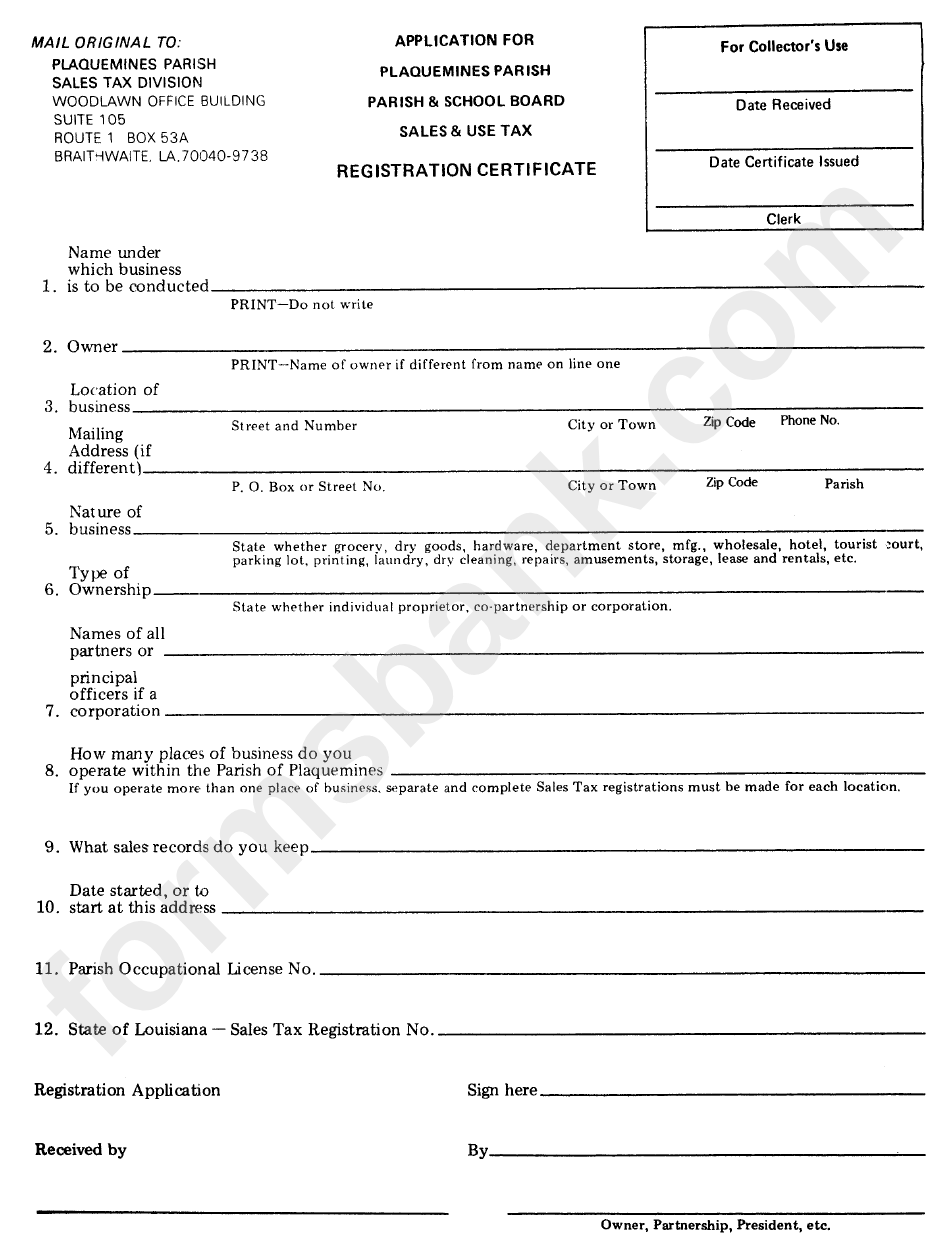 Application For Sales Use Tax Registration Certificate Template