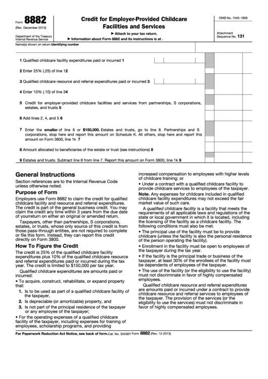 Form 8882 - Credit For Employer-Provided Childcare Facilities And Services Printable pdf