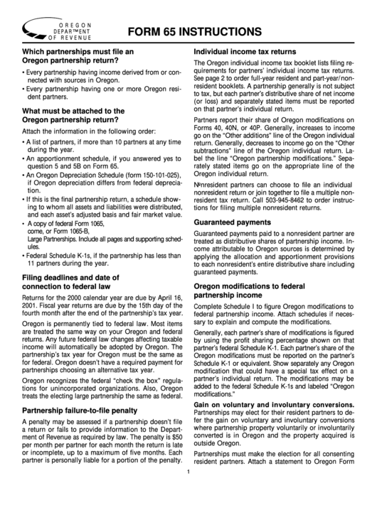 Form 65 - Instructions For Tax Form Installment printable pdf download