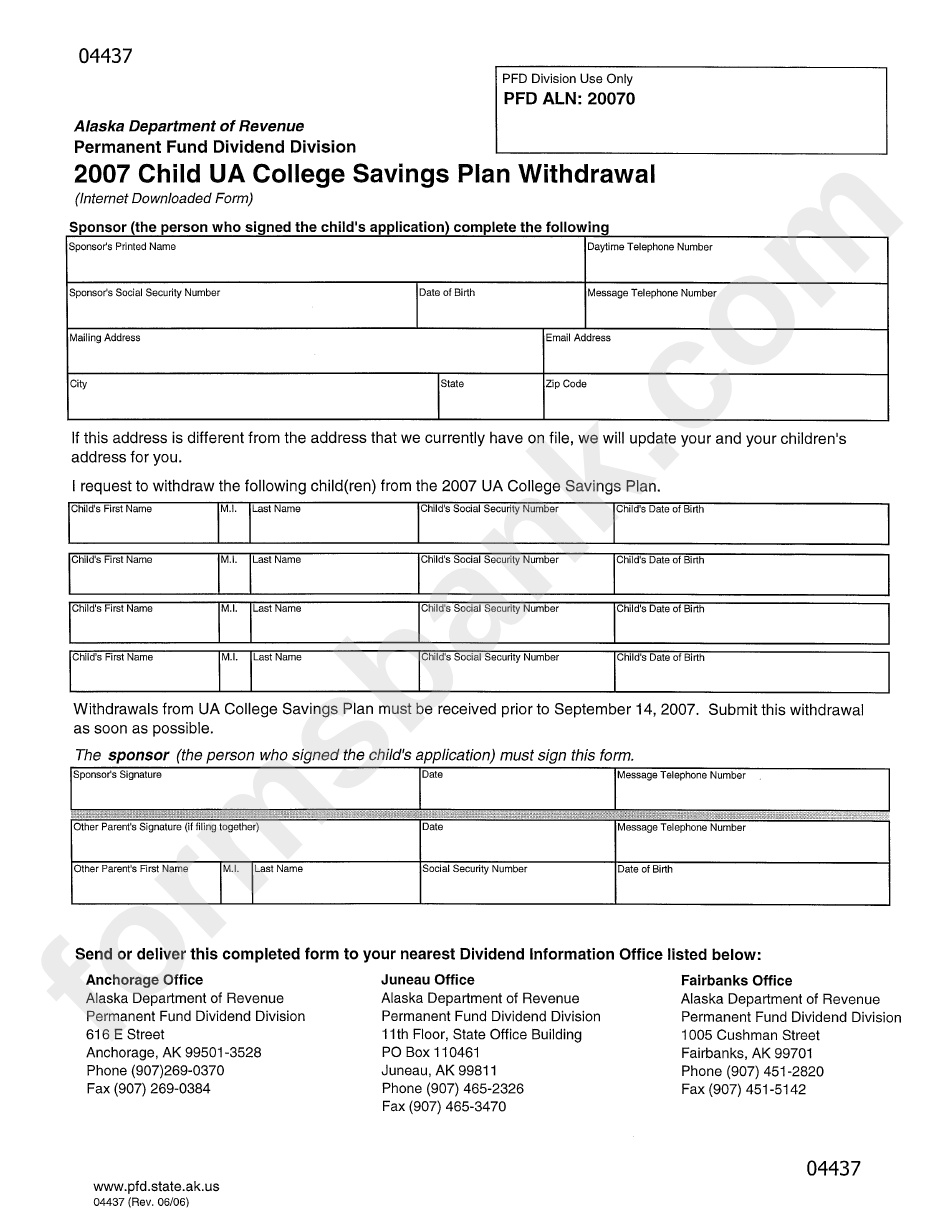 Child Ua College Savings Plan Withdrawal Form - Alaska Department Of Revenue