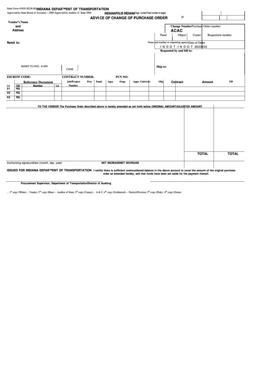 Fillable State Form 45450 - Advice Of Change Of Purchase Order Printable pdf