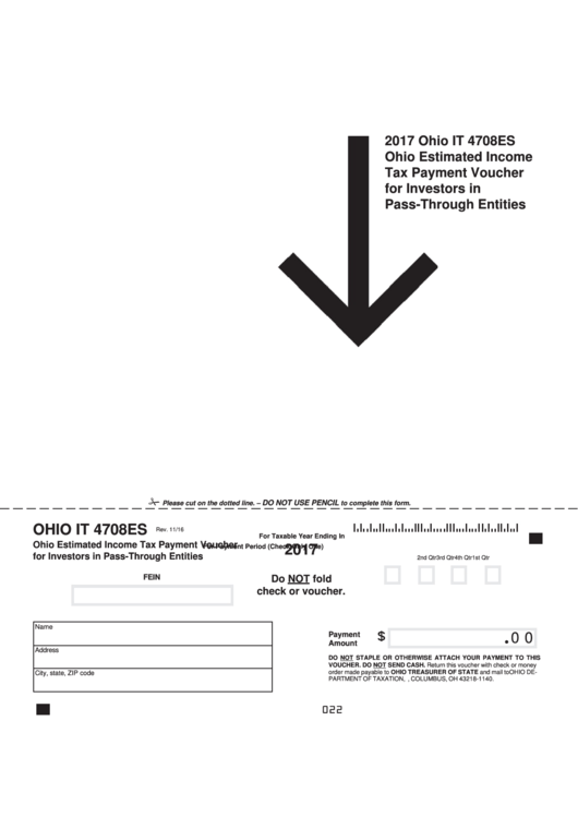 Fillable Form It 4708es - Ohio Estimated Income Tax Payment Voucher For Investors In Pass-Through Entities Printable pdf