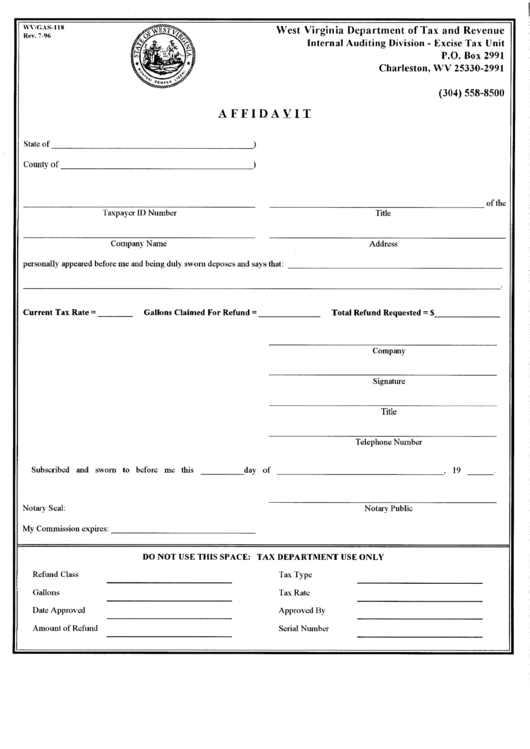 Affidavit Template - 1996 Printable pdf