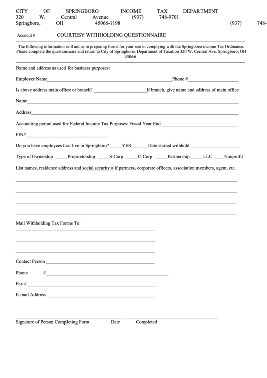 Courtesy Withholding Questionnaire Form Printable pdf