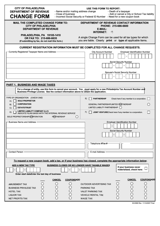 Form 83-E669 - Change Form Printable pdf