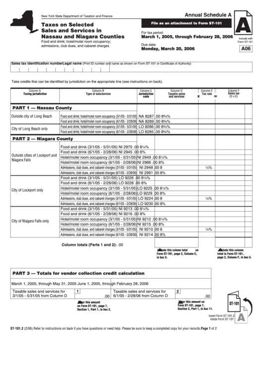 Form St 101 2 Taxes On Selected Sales And Services Printable Pdf Download