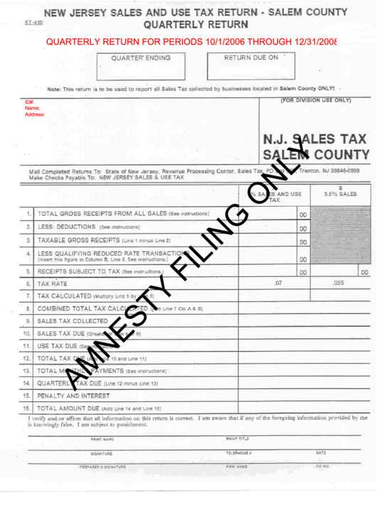 Fillable Form St-450 - Sales And Use Tax Return Form Printable pdf