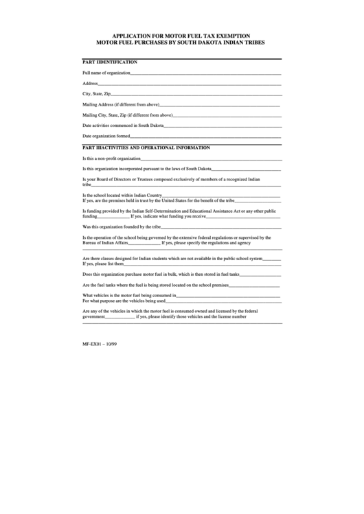 Application For Motor Fuel Tax Exemption Form - 1999 Printable pdf