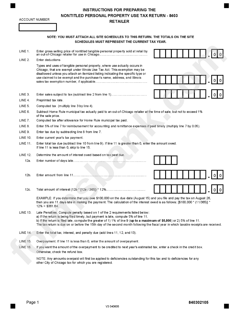 Form 8403 - Instructions For Preparing The Nontitled Personal Property Use Tax Return
