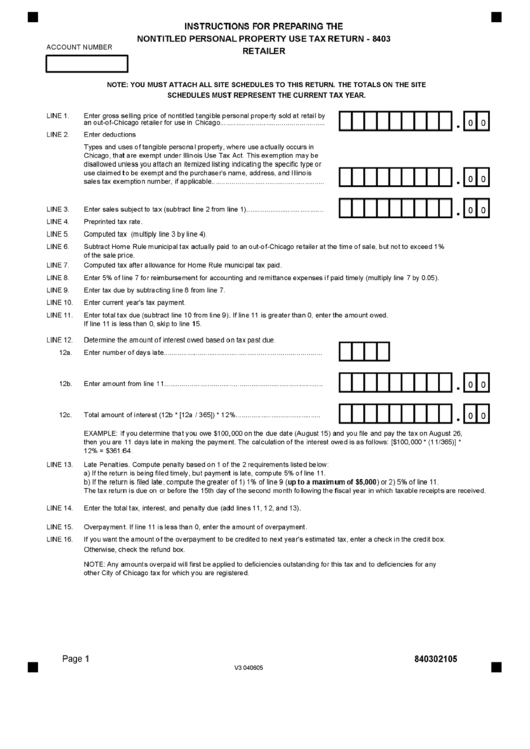 Form 8403 - Instructions For Preparing The Nontitled Personal Property Use Tax Return Printable pdf
