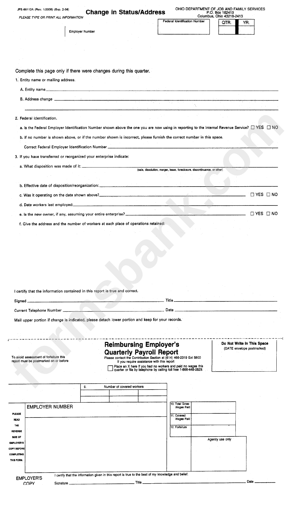 Form Jfs-66112a - Change In Status/address And Reimbursing Employer
