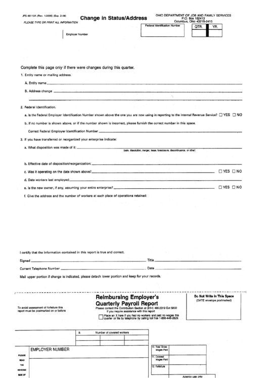 Form Jfs-66112a - Change In Status/address And Reimbursing Employer