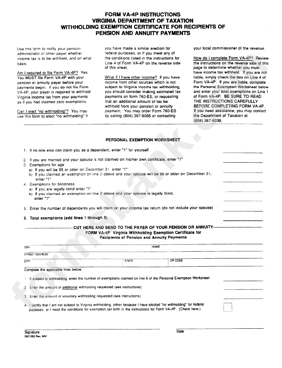 Form Va 4p Instructions Virginia Departnebt Of Taxation Withholding 