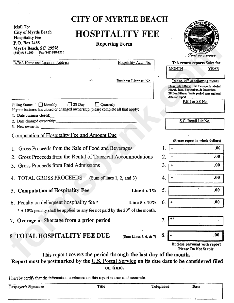 Hospitality Fee Reporting Form