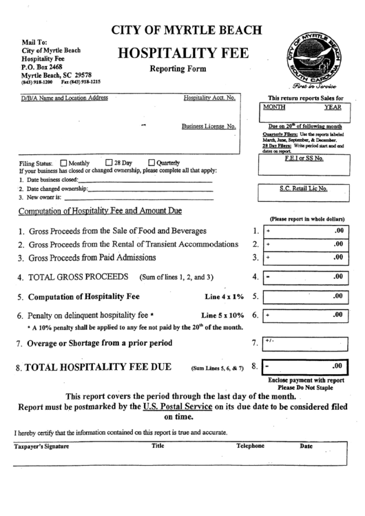 Hospitality Fee Reporting Form Printable pdf