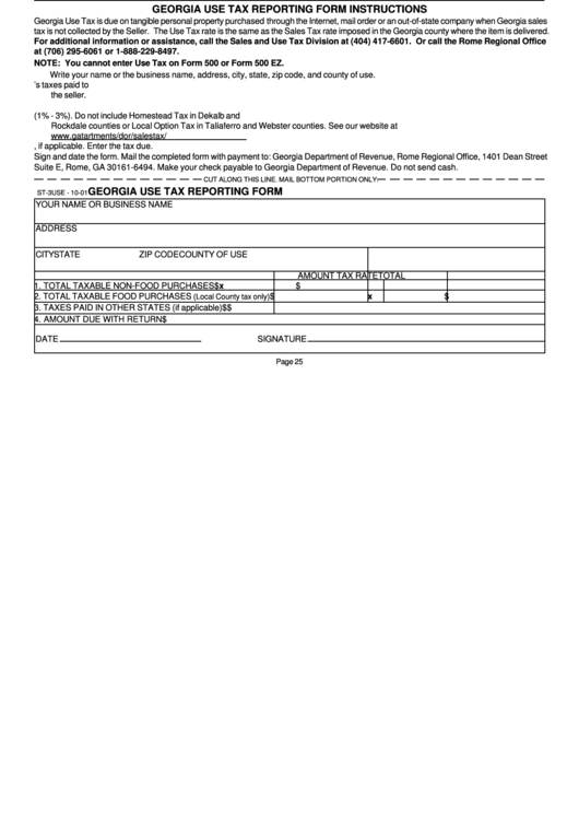 Form St-3use - Georgia Use Tax Reporting Form - Georgia Department Of Revenue Printable pdf