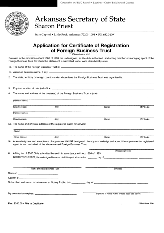 Form Fbt - 01 - Application For Certificate Of Registration Of Foreign Business Trust Form Printable pdf