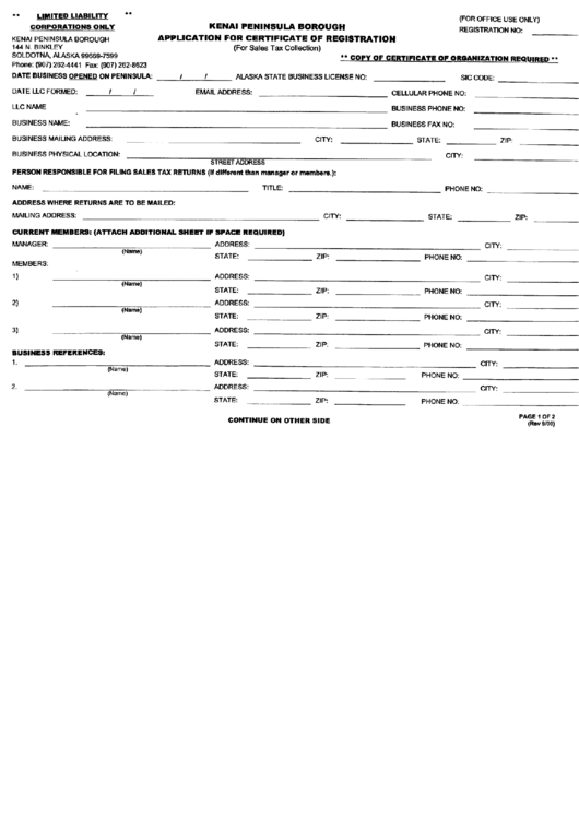 Application For Certificate Of Registration Form - 2000 Printable pdf