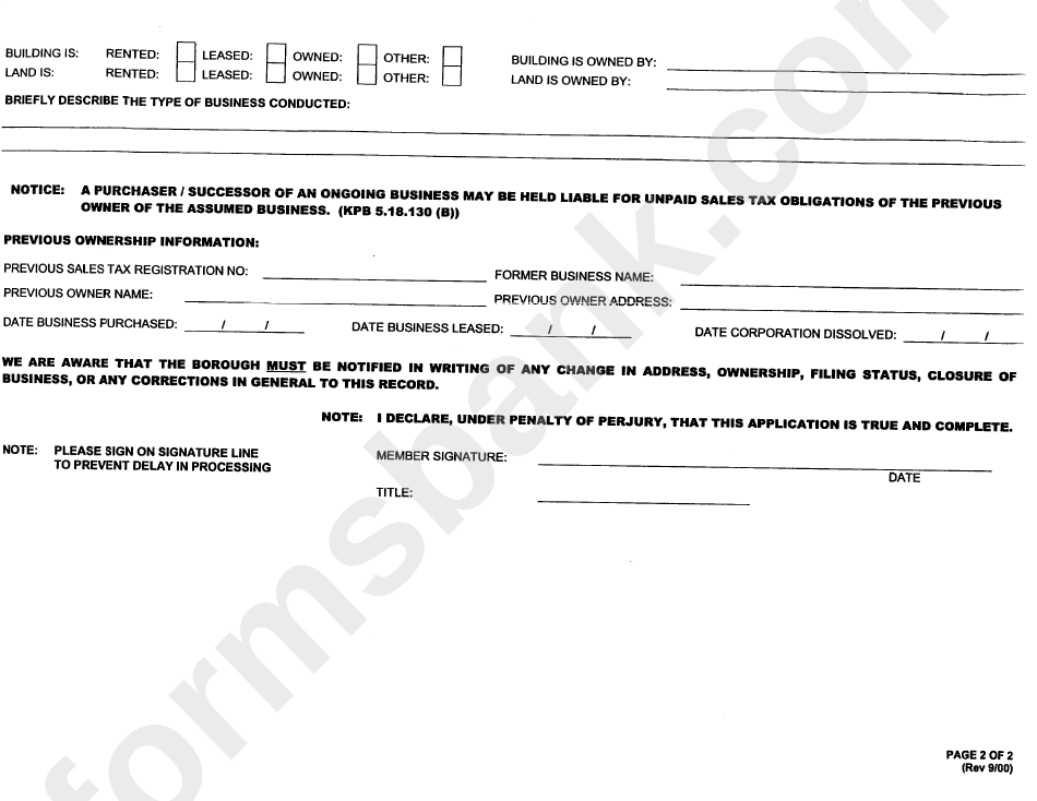 Application For Certificate Of Registration Form - 2000