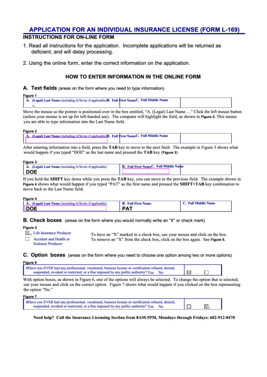 Form L-169 - Application For An Individual Insurance License - Arizona Department Of Insurance Printable pdf