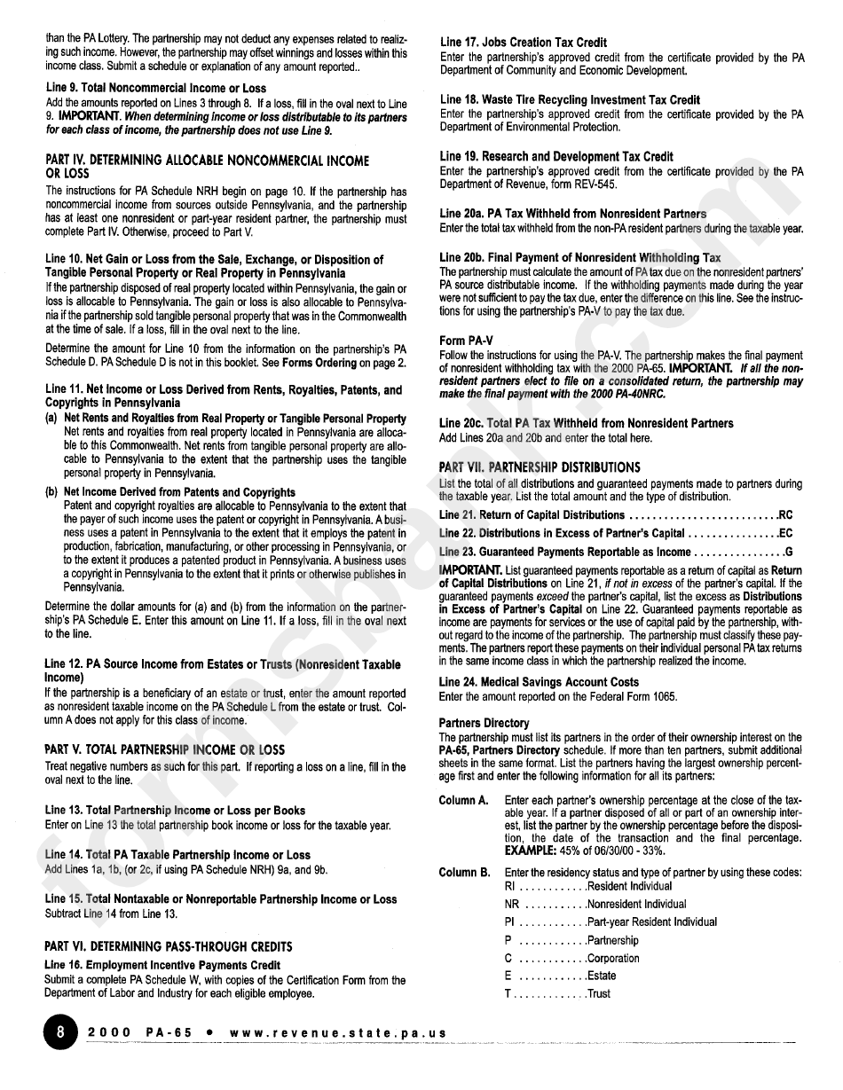 Instructions For Form Pa-65 - 2000