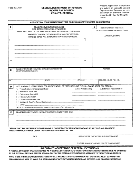 Form It-30 - Application For Extension Of Time For Filling State Income Tax Returns Printable pdf
