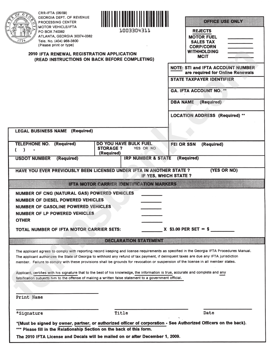 2010 Ifta Renewal Registration Application Form