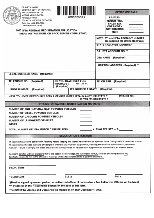 2010 Ifta Renewal Registration Application Form Printable pdf