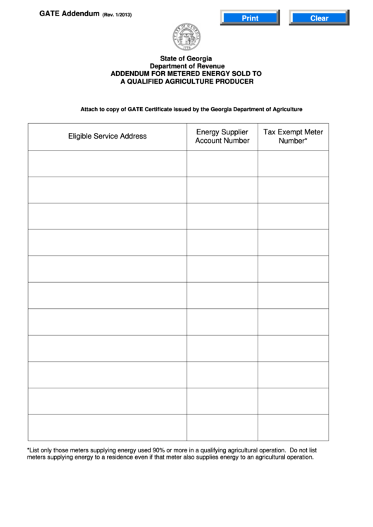 Fillable Addendum For Metered Energy Sold To A Qualified Agriculture Producer Form Printable pdf