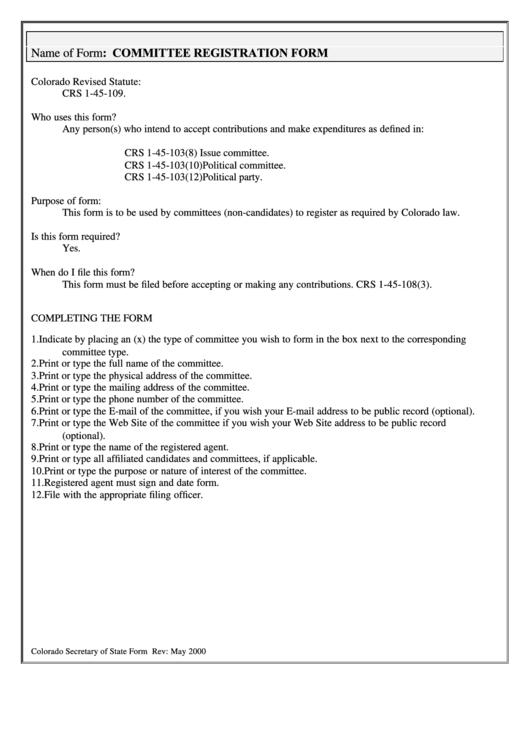 Committee Registration Form Printable pdf