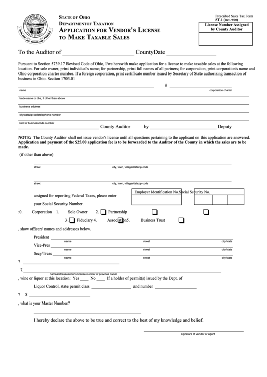 Form St-1 - Application For Vendor