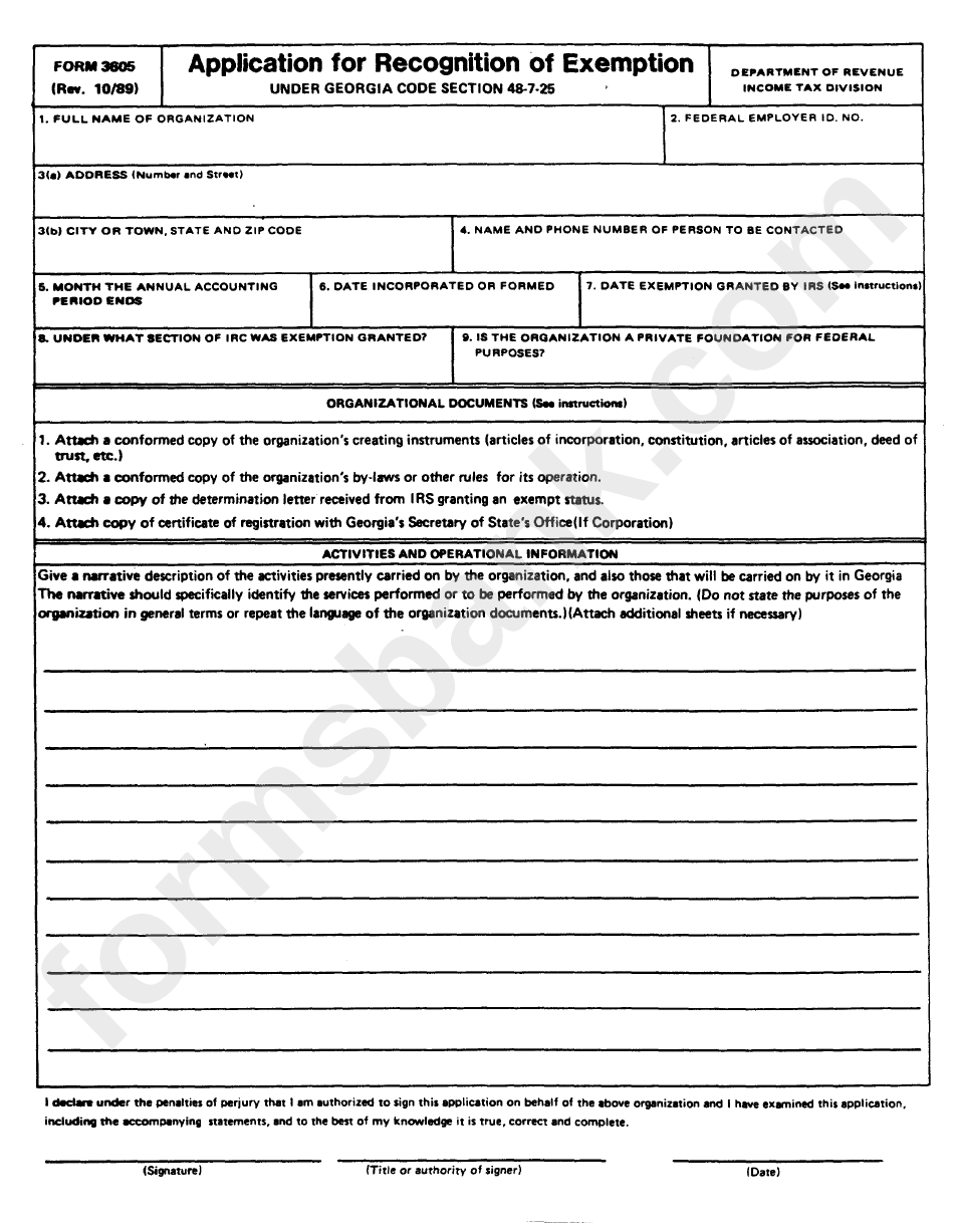 Form 3605 - Application For Recognition Of Exemption