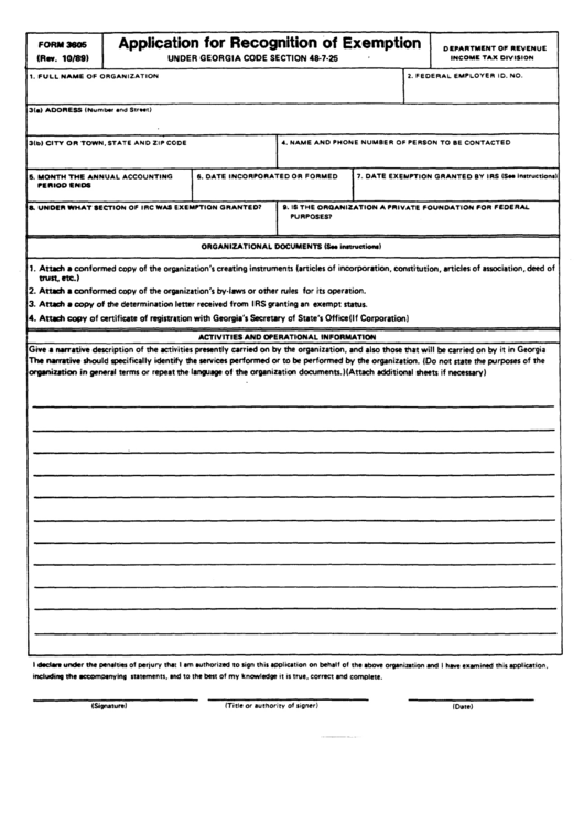 Fillable Form 3605 - Application For Recognition Of Exemption Printable pdf