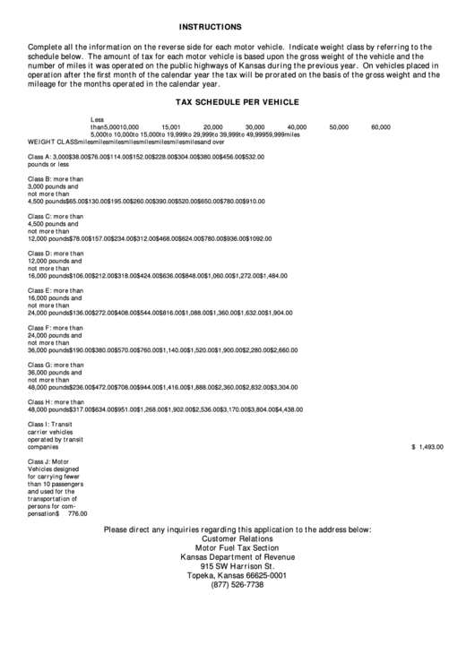 Instructions Tax Schedule Per Vehucle Kansas Department Of Revnue