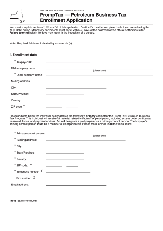 Form tr 681 promptax petroleum business tax enrollment application