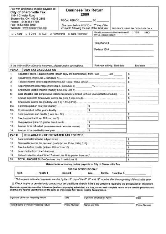 Business Tax Return Form 2009 printable pdf download