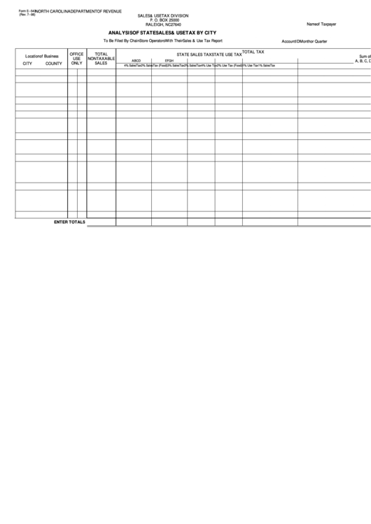 Fillable Form E-543 - Analysis Of State Sales & Use Tax By City Printable pdf