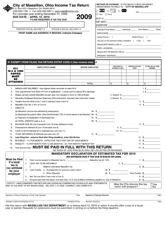 Income Tax Return Form 2009 printable pdf download