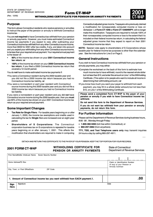 Form Ct-W4p-2001 - Withholding Certificate For Pension Or Annuity Payments Printable pdf