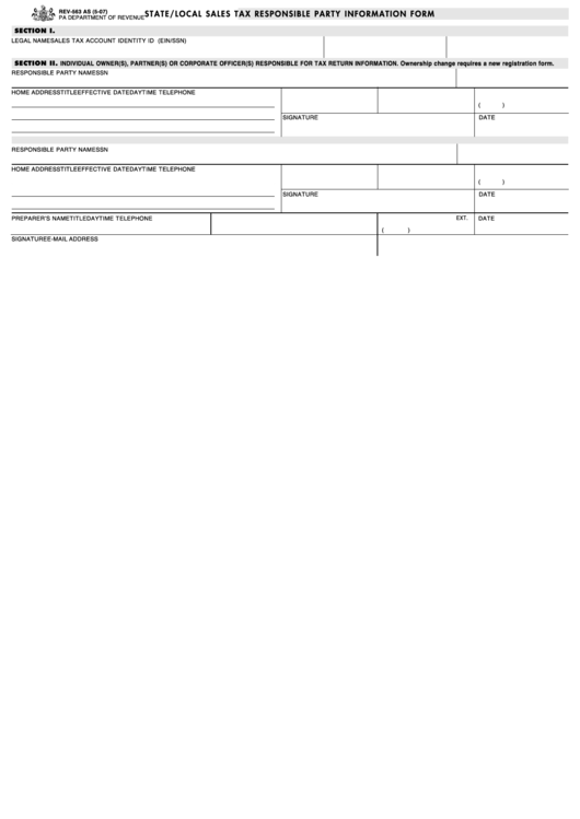 Form Rev-563 As - State/local Sales Tax Responsible Party Information Form Printable pdf