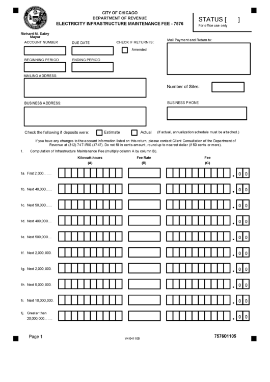 Form 7576 - Electricity Infrastructure Maintenance Fee - City Of Chicago Department Of Revenue - Illinois Printable pdf