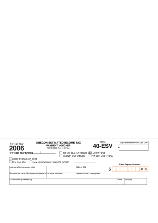 Form 40-Esv - Estimated Income Tax Payment Voucher Printable pdf